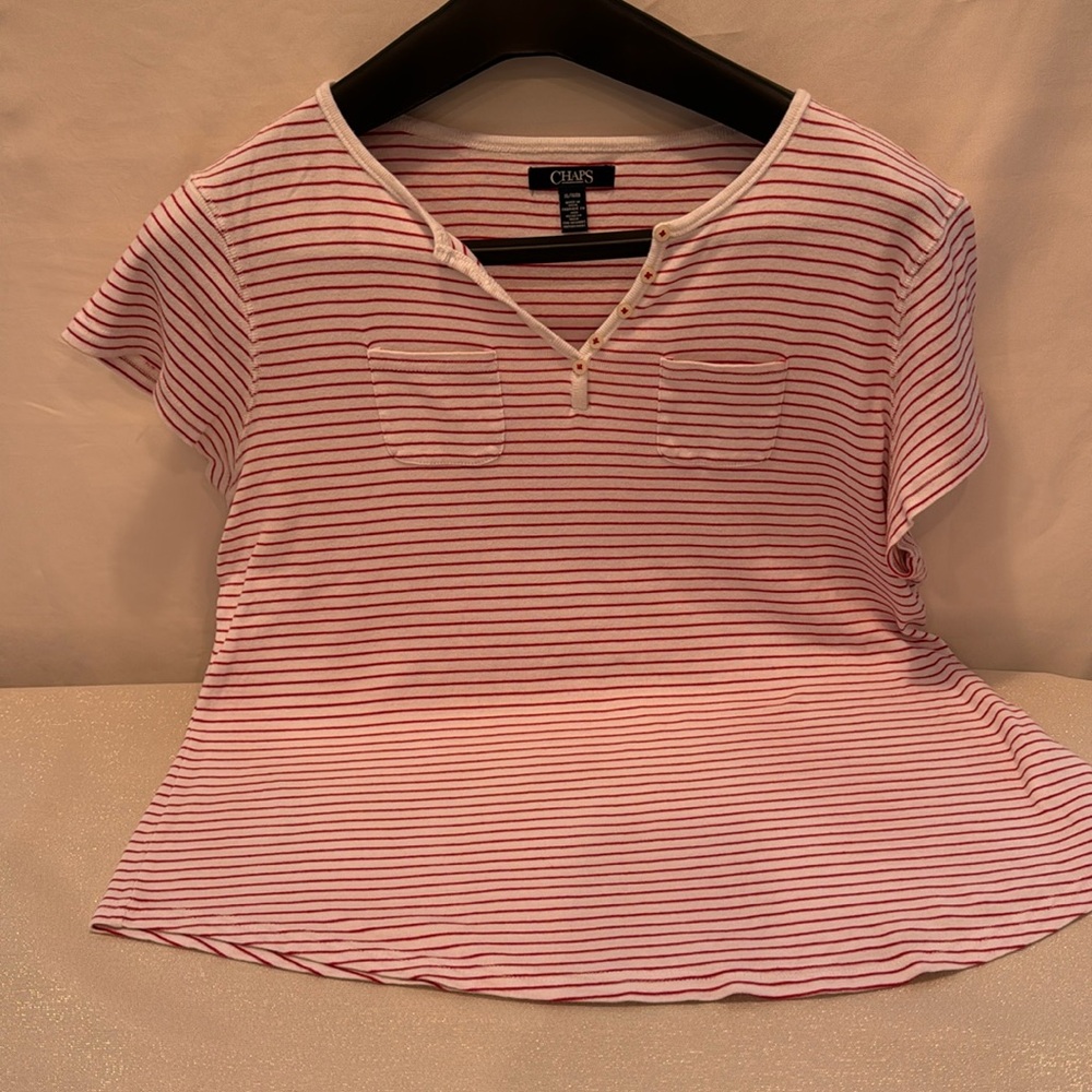 Chaps Red and White Striped T Shirt  Size XL